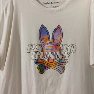 Psycho Bunny White Tee with Multicolor Logo